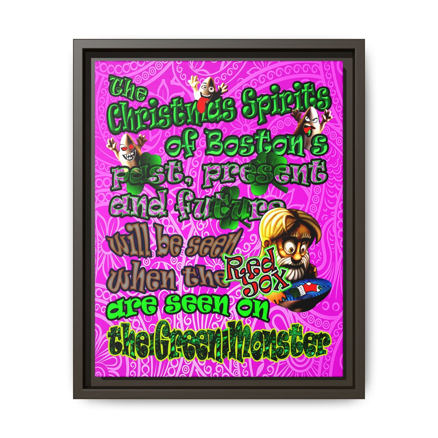 christmas spirits of boston - framed canvas art (pink swirl)