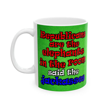 donkeys and elephants - White Mug (green turf)