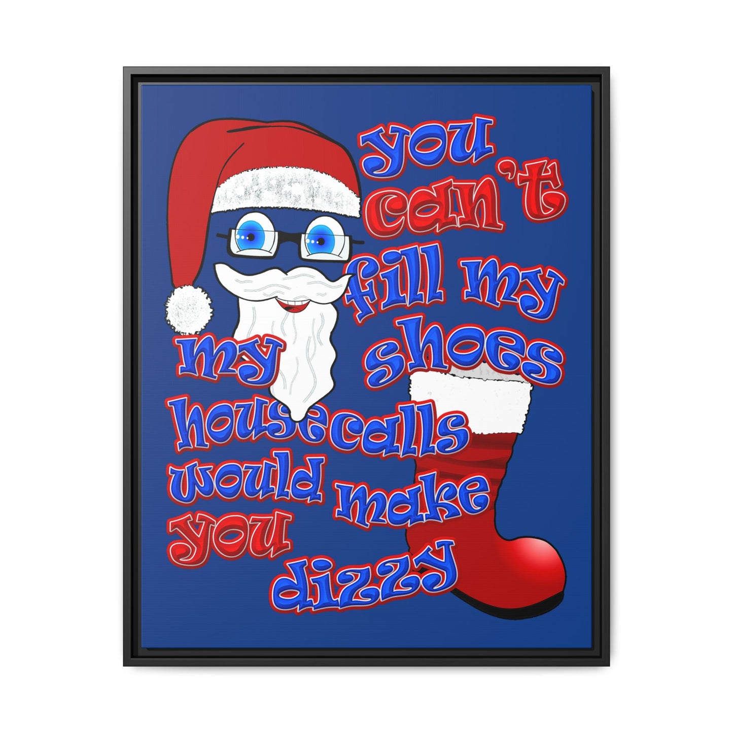 santa's shoes - framed canvas art (dark blue)