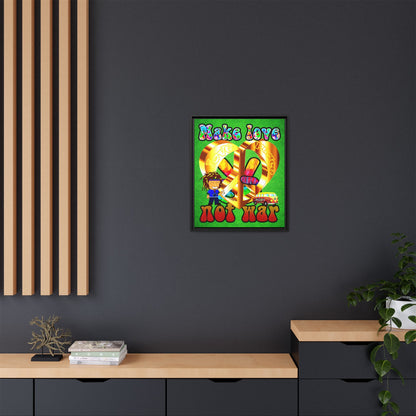 love peace - framed canvas art (green turf)