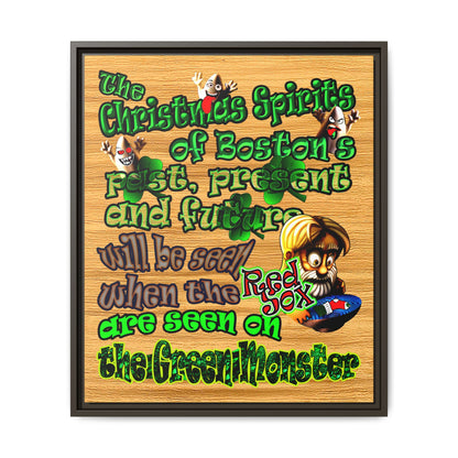 christmas spirits of boston - framed canvas art (butterscotch wood finish)