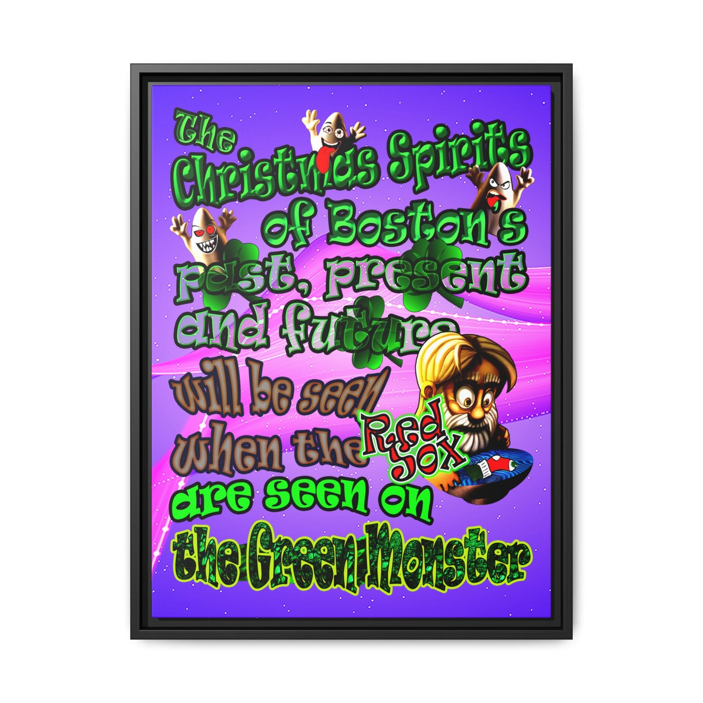 christmas spirits of boston - framed canvas art (purple-pink wave)
