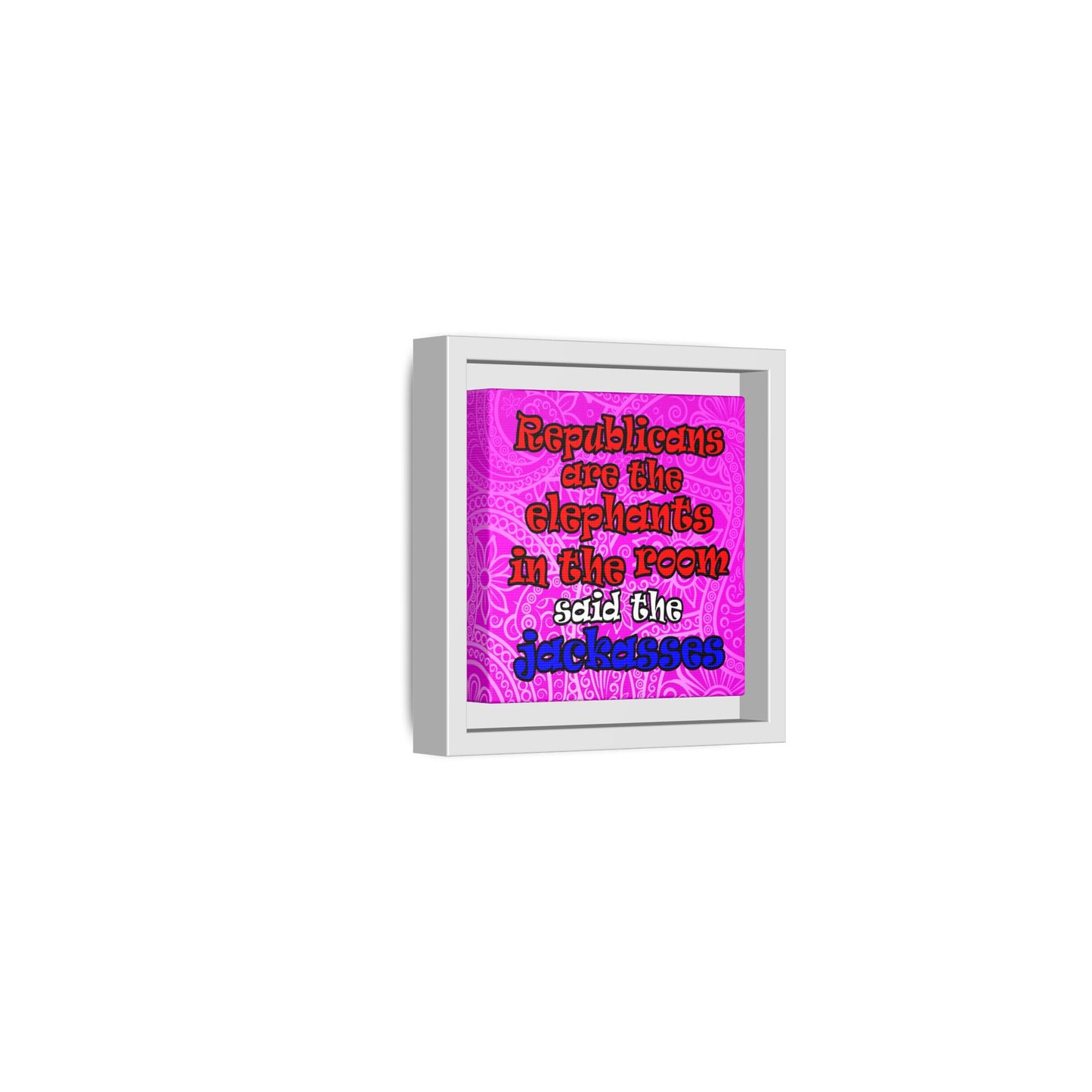donkeys and elephants - framed canvas art (pink swirl)