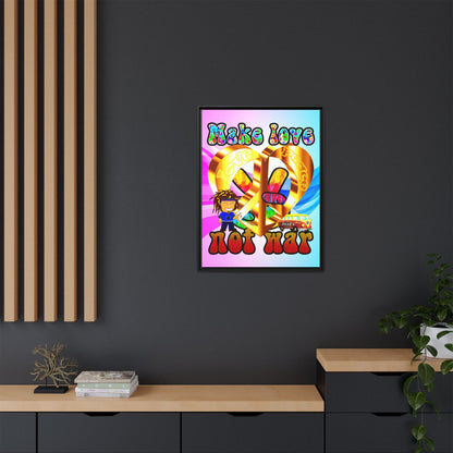 love peace - framed canvas art (light blue-pink wave)