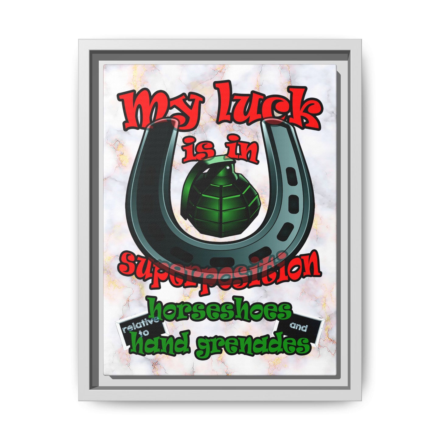 my luck - framed canvas art (white marble)