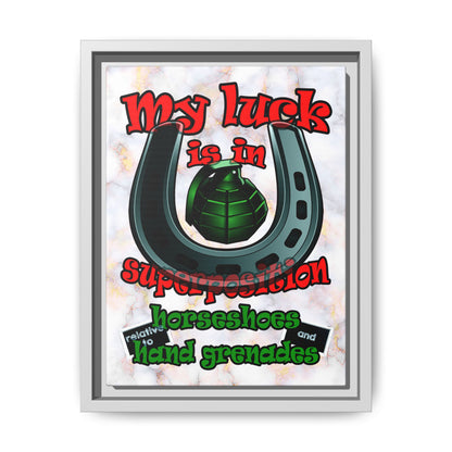 my luck - framed canvas art (white marble)