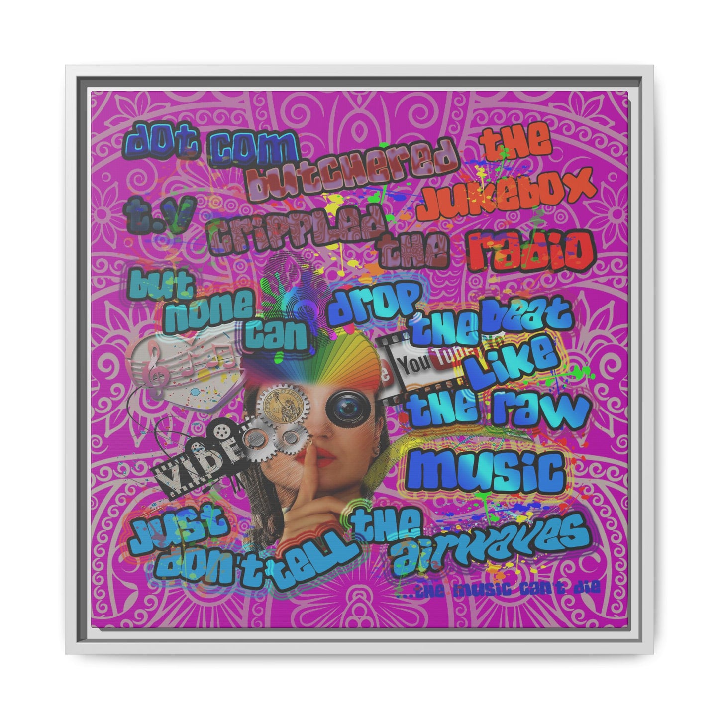 drop the beat - framed canvas art (pink swirl)