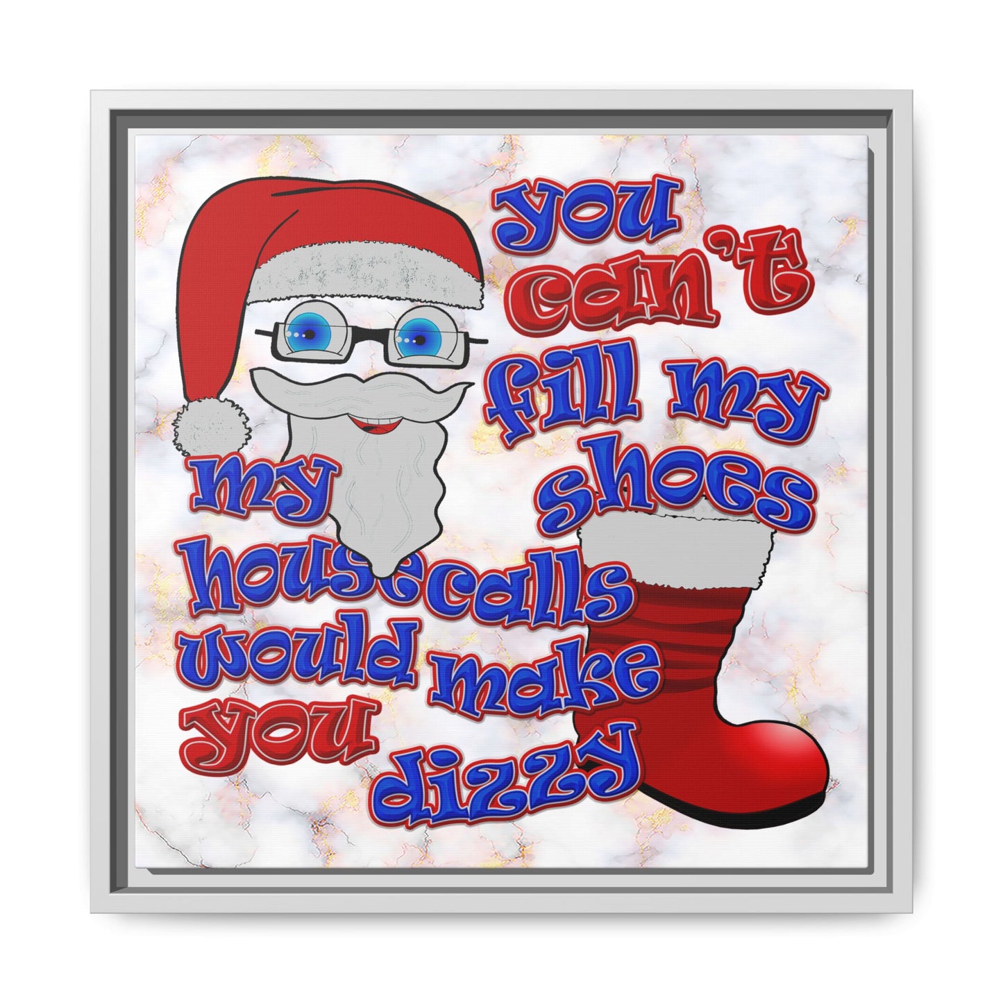 santa's shoes - framed canvas art (white marble)