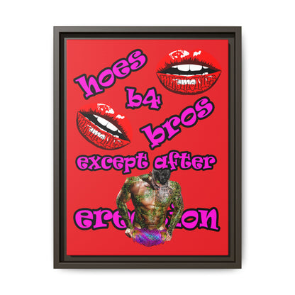 hoes b4 bros - framed canvas art (red)