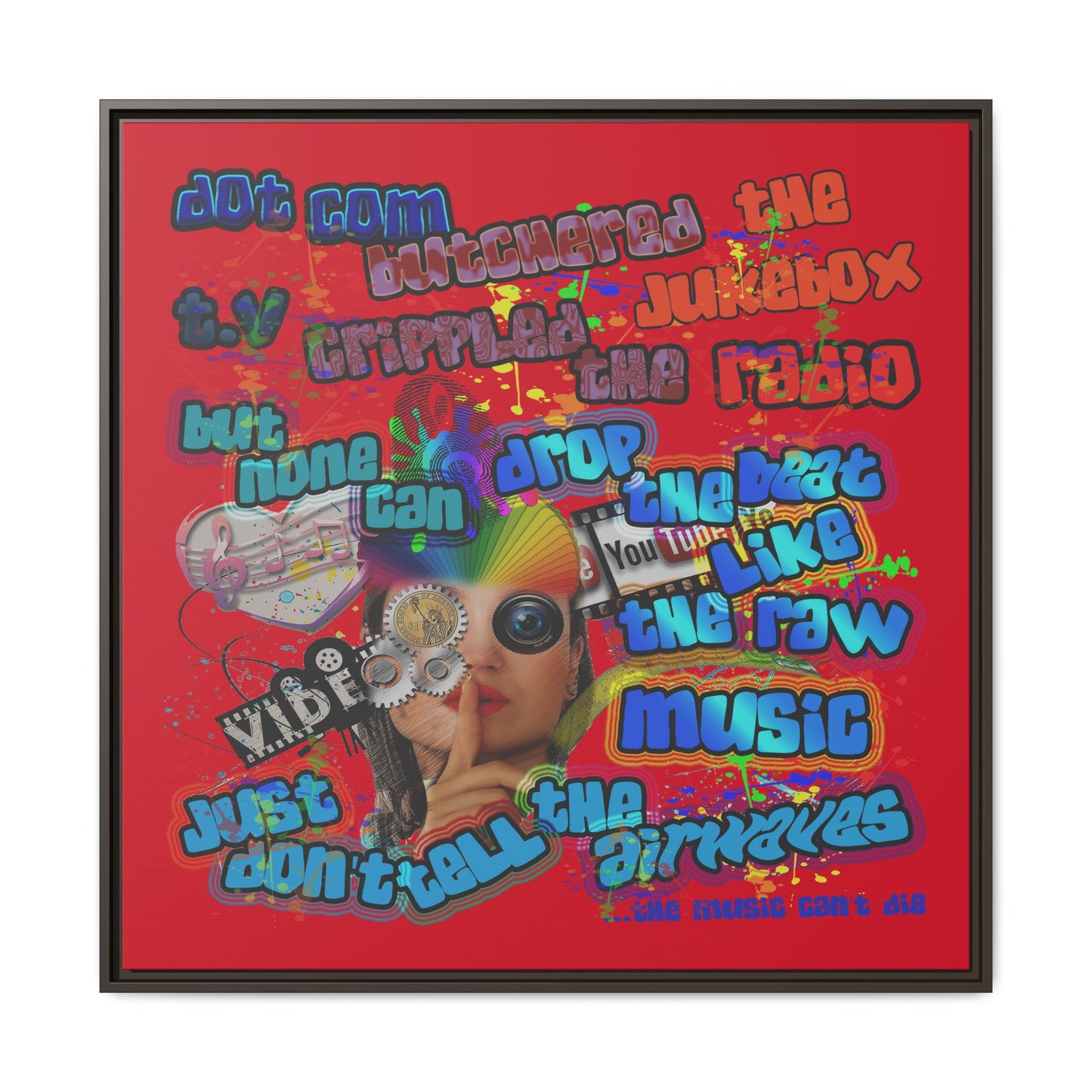 drop the beat - framed canvas art (dark red)