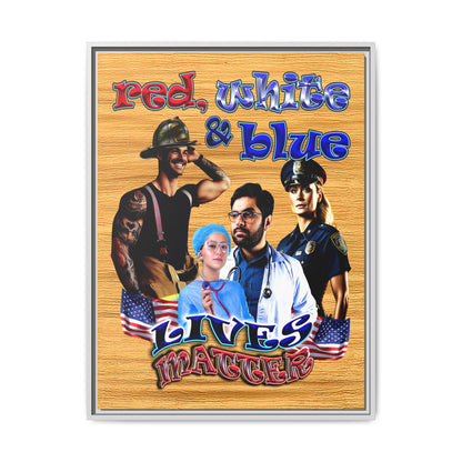 rw&b lives matter - framed canvas art (butterscotch wood finish)