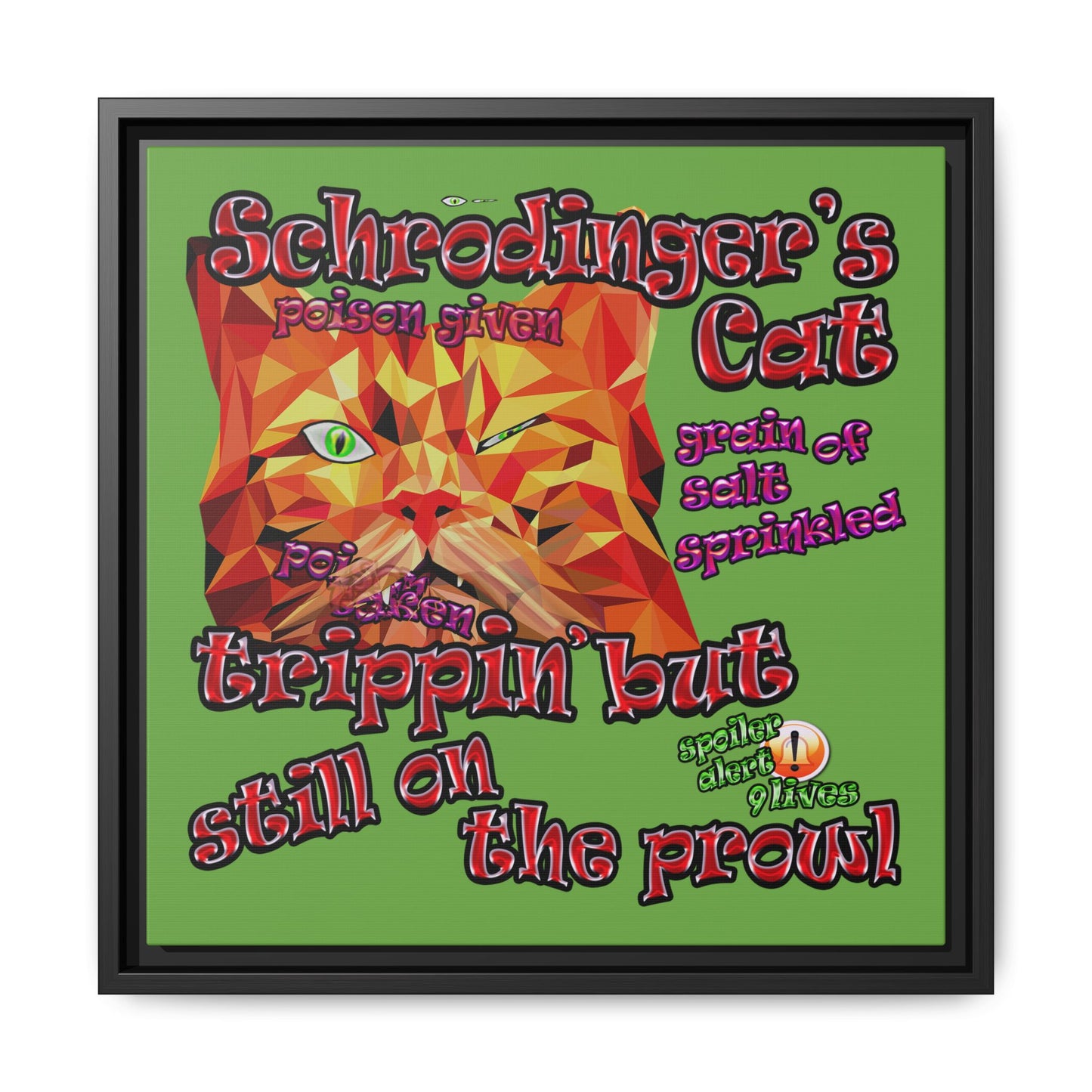 schrodinger's cat - framed canvas art (green)