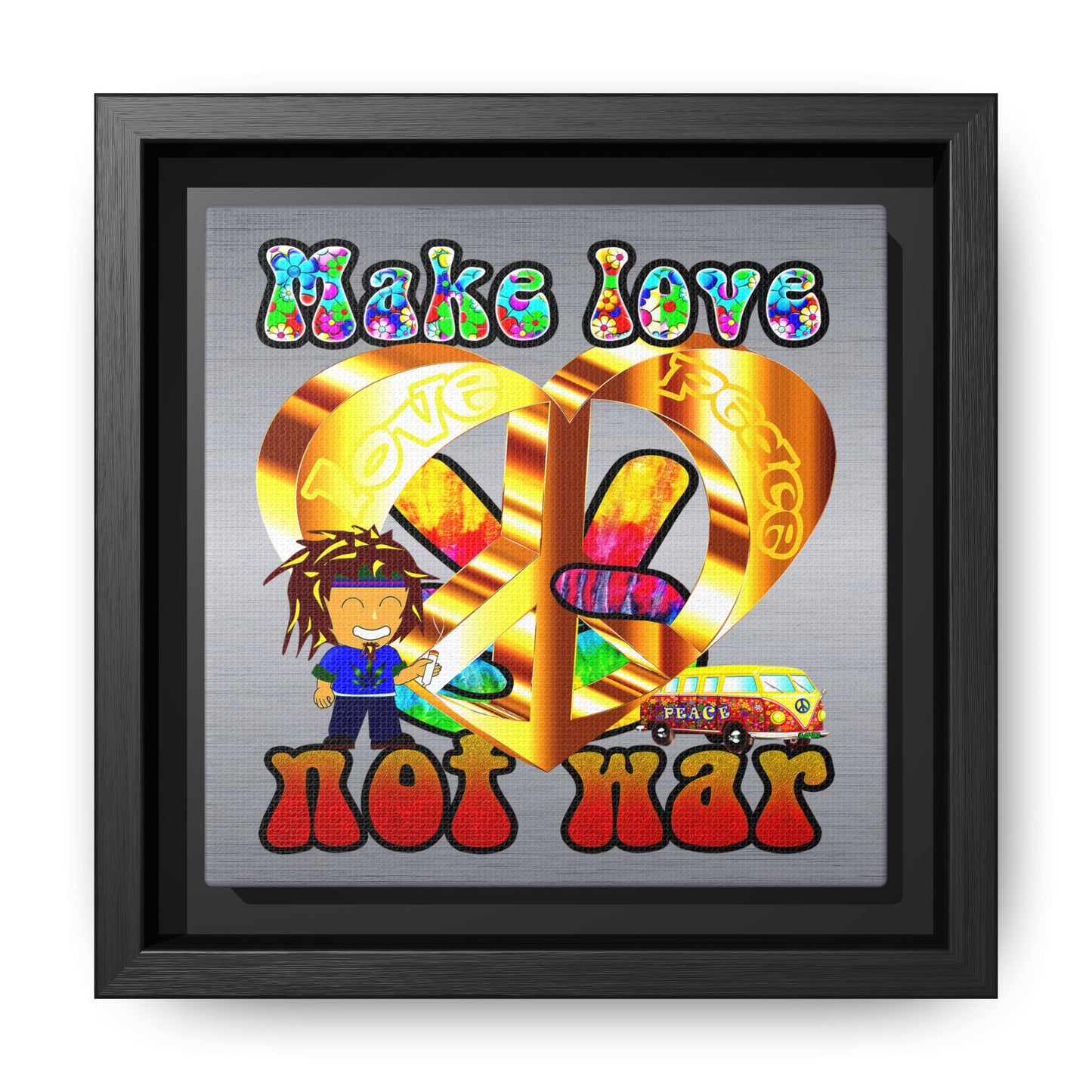 love peace - framed canvas art (brushed nickel)