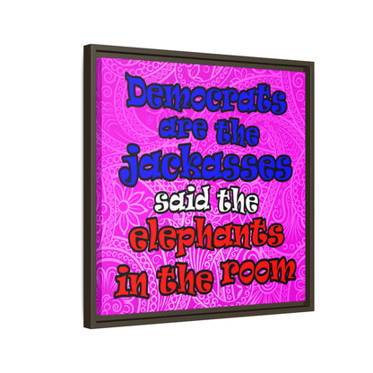 donkeys and elephants - framed canvas art (pink swirl)