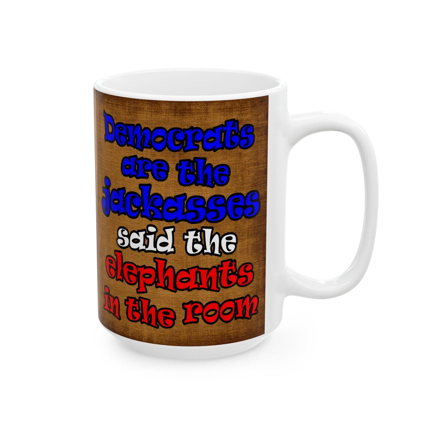 donkeys and elephants - White Mug (brown papyrus)