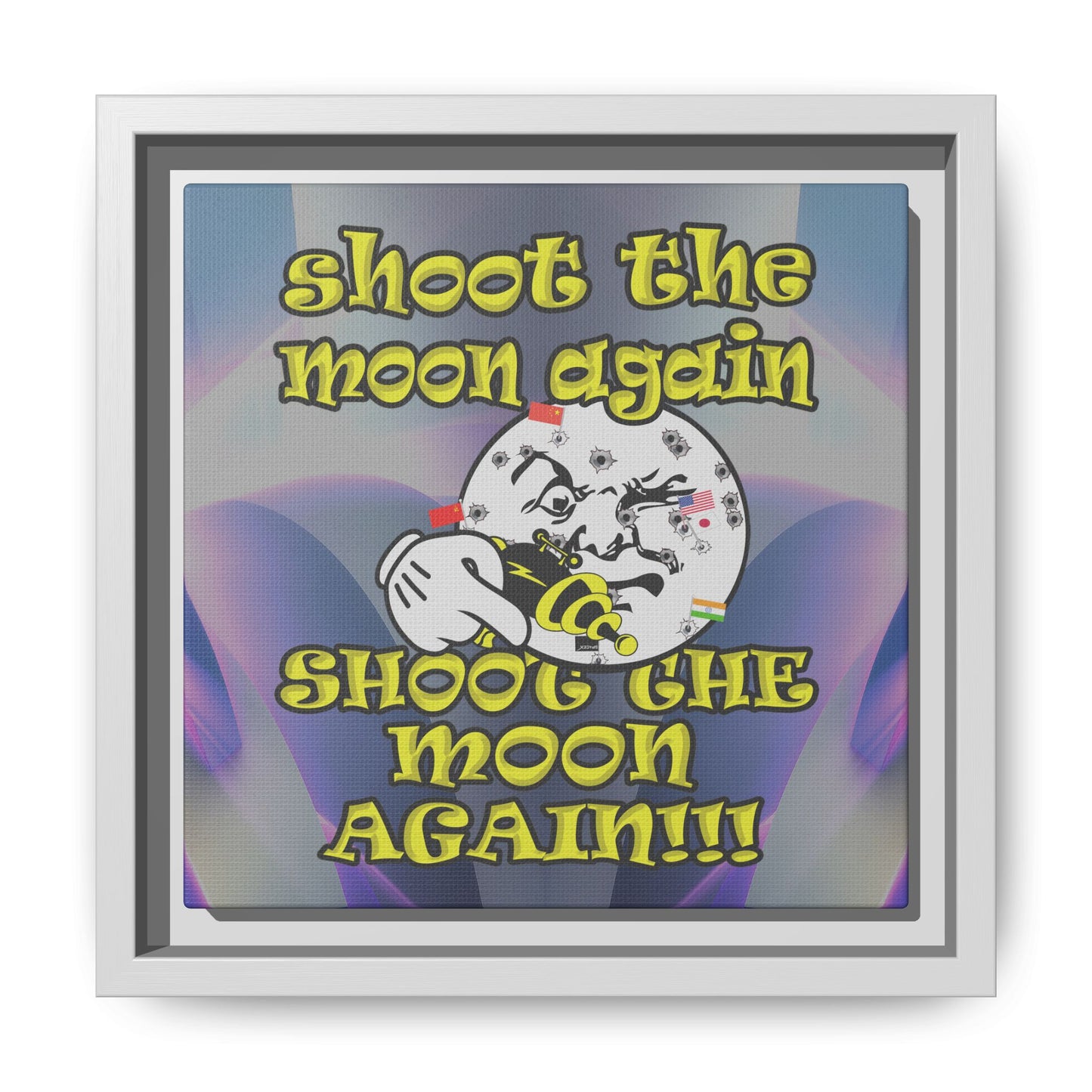 shoot the moon again - framed canvas art (grey-pink wave)