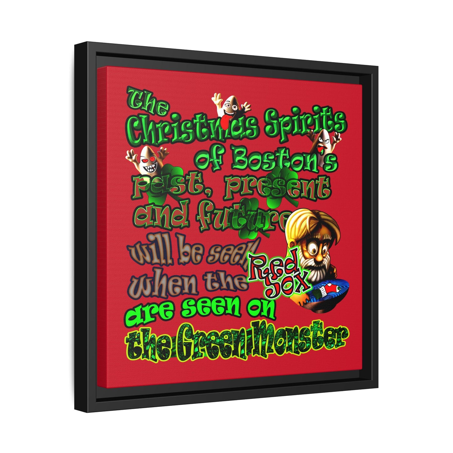 christmas spirits of boston - framed canvas art (dark red)