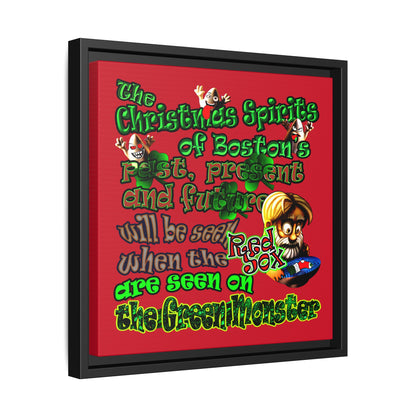 christmas spirits of boston - framed canvas art (dark red)