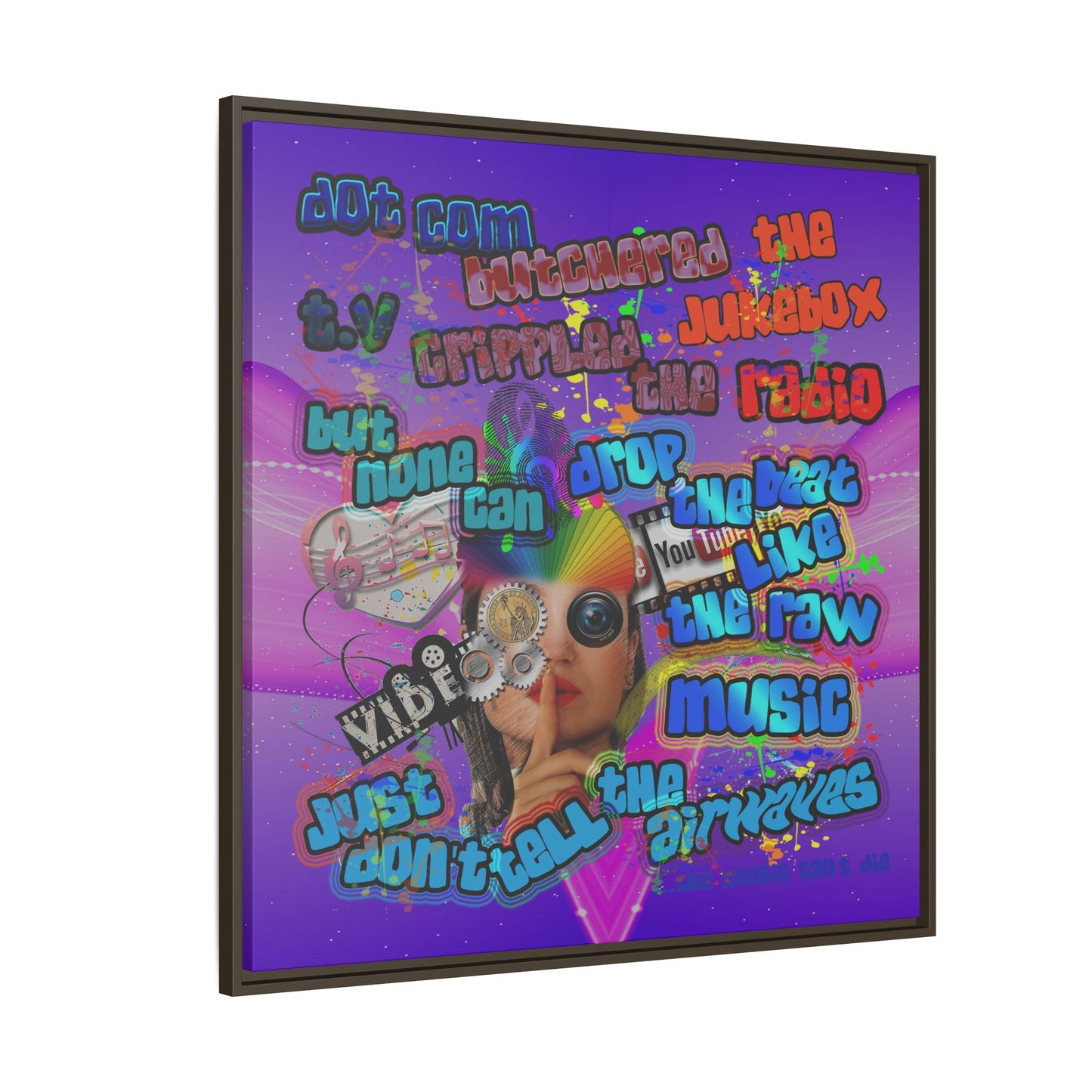 drop the beat - framed canvas art (purple-pink wave)