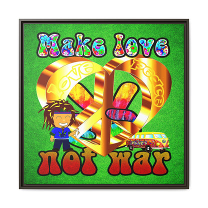 love peace - framed canvas art (green turf)