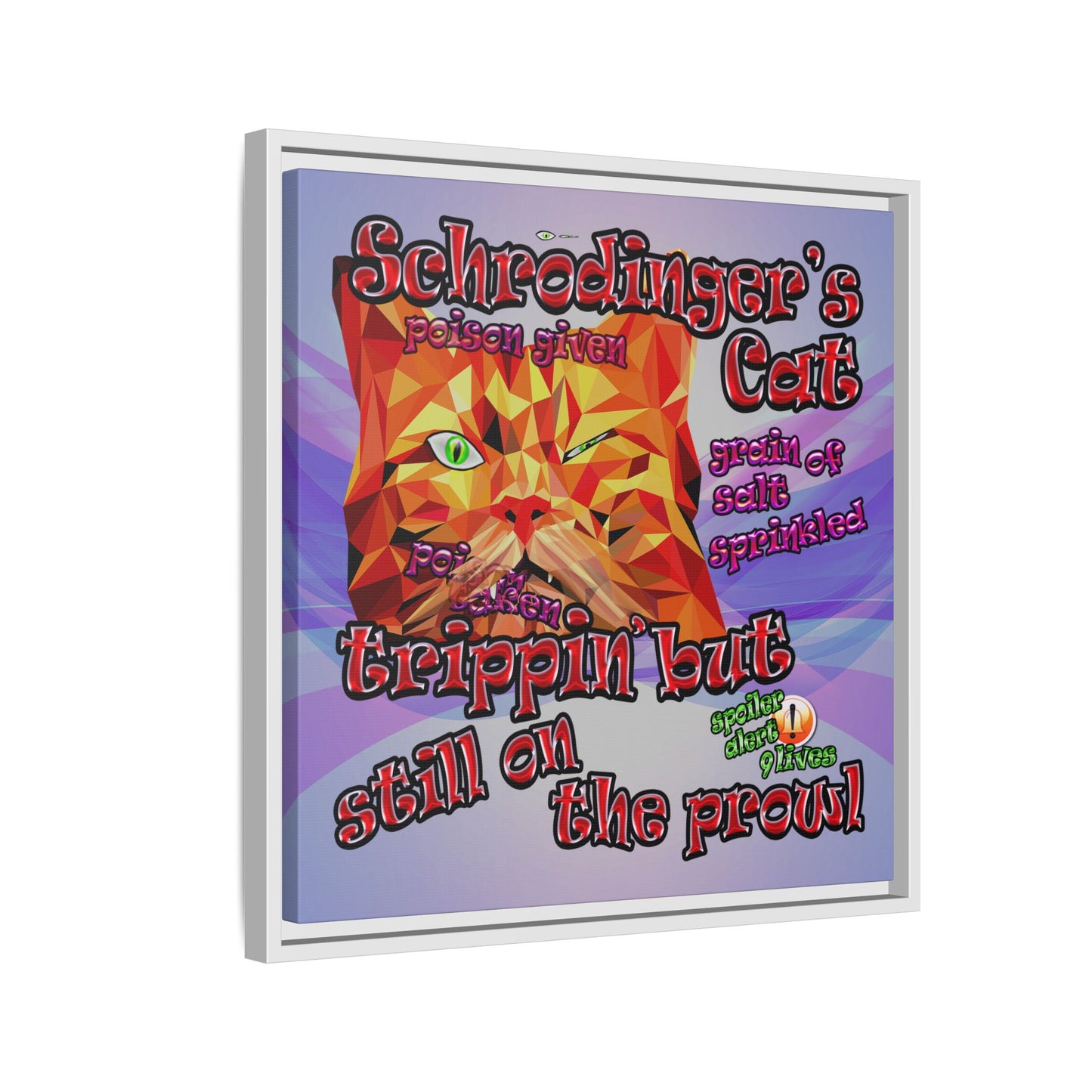 schrodinger's cat - framed canvas art (light blue-pink wave)