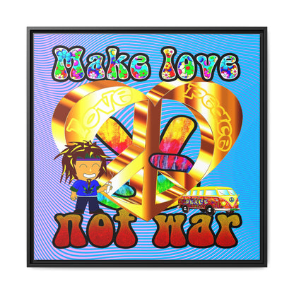 love peace - framed canvas art (light blue-purple wave)