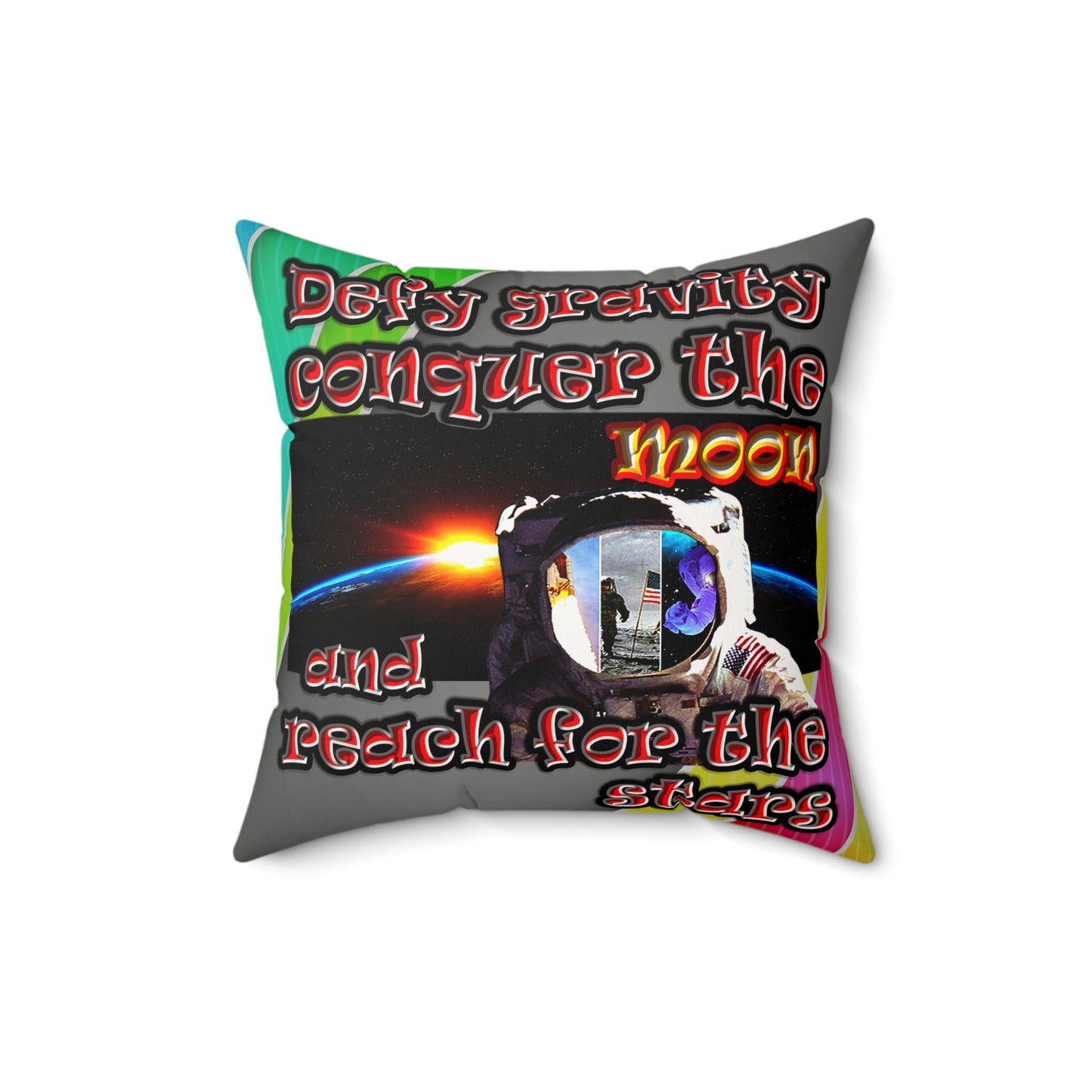 defy conquer reach - Faux Suede Square Pillow - (rainbow split)