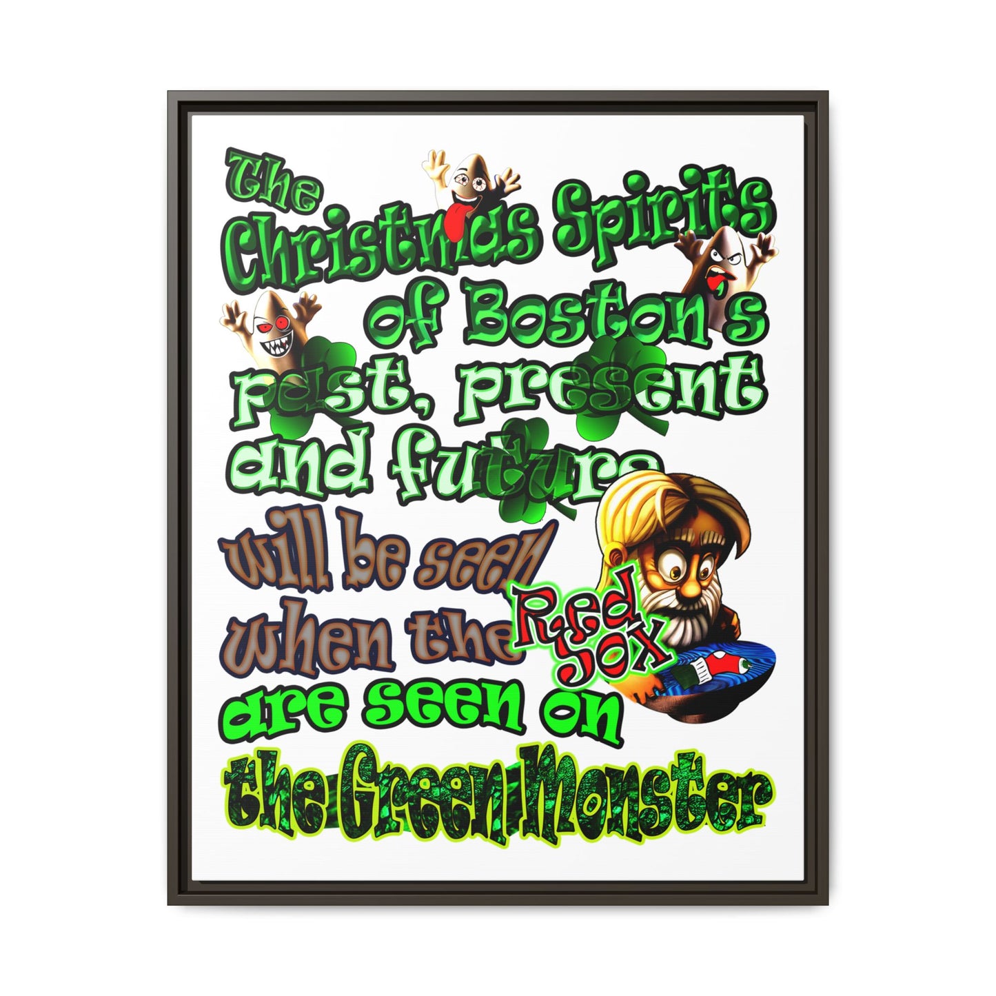christmas spirits of boston - framed canvas art (white)