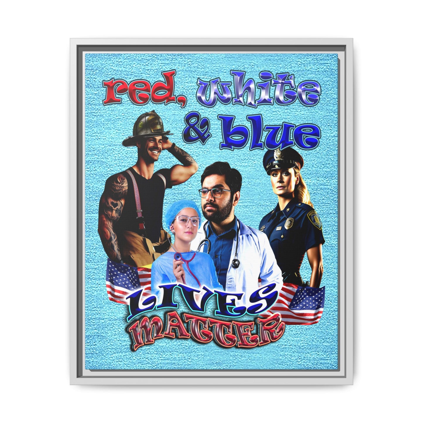 rw&b lives matter - framed canvas art (faded blue)