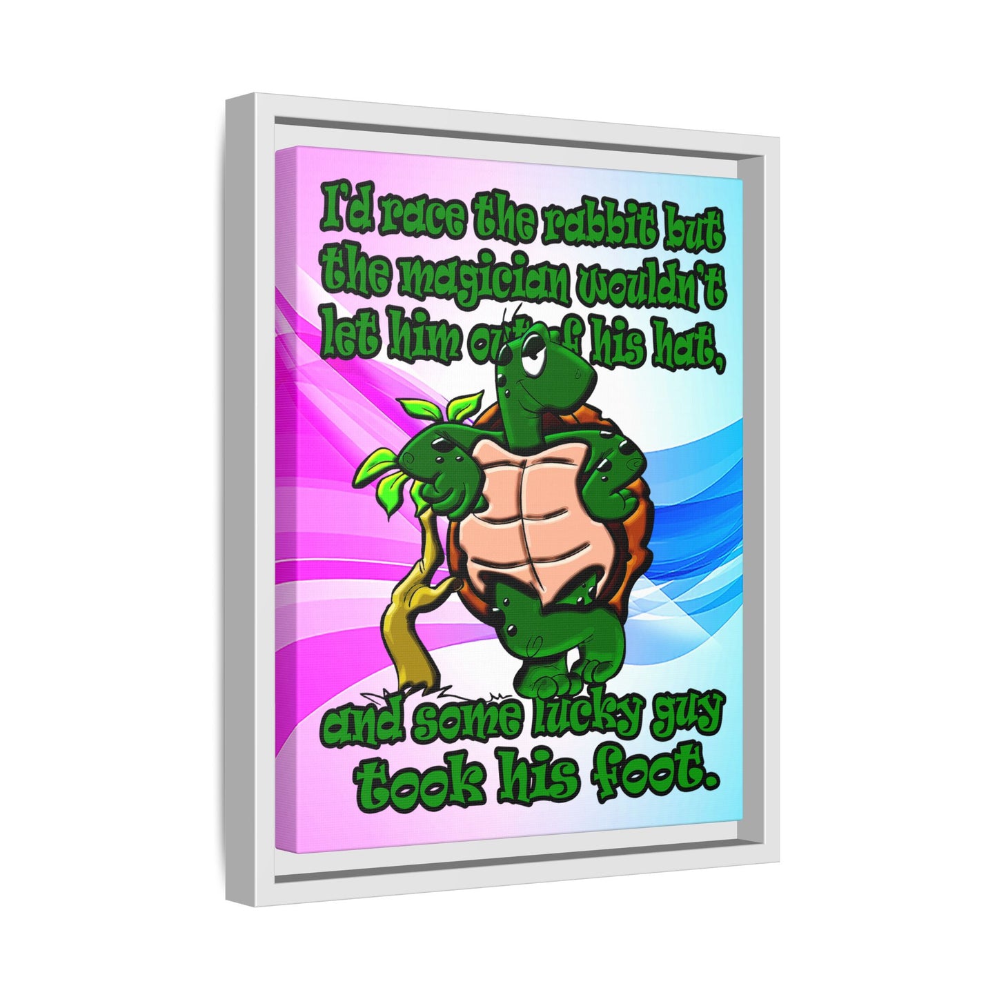 turtle race - framed canvas art (light blue-pink wave)