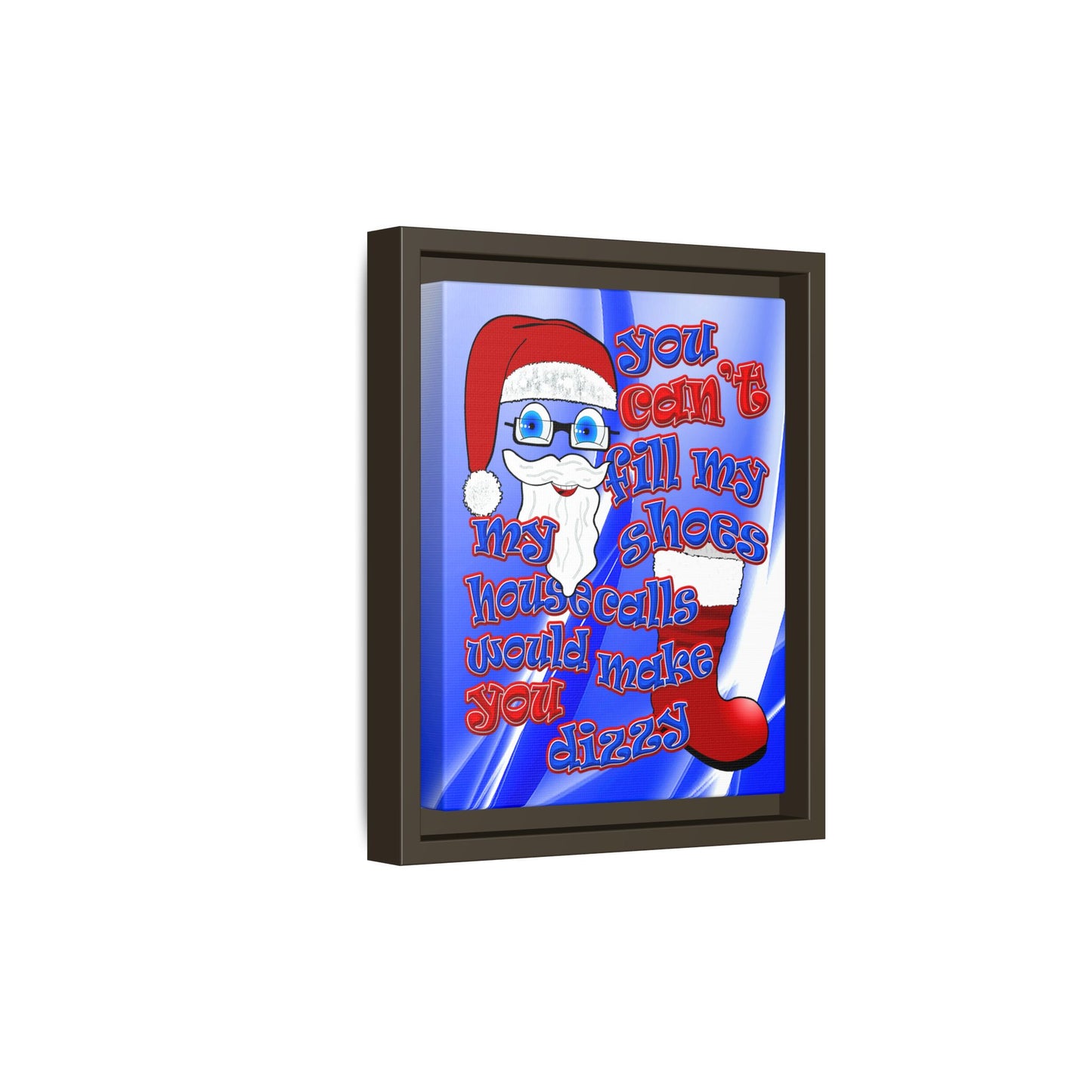 santa's shoes - framed canvas art (blue-white wave)