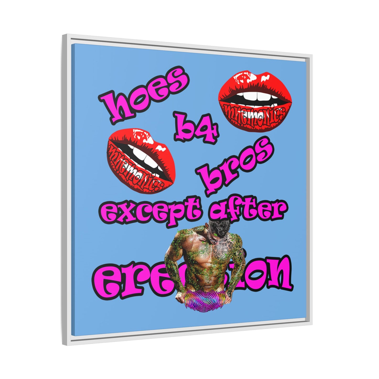 hoes b4 bros - framed canvas art (light blue)