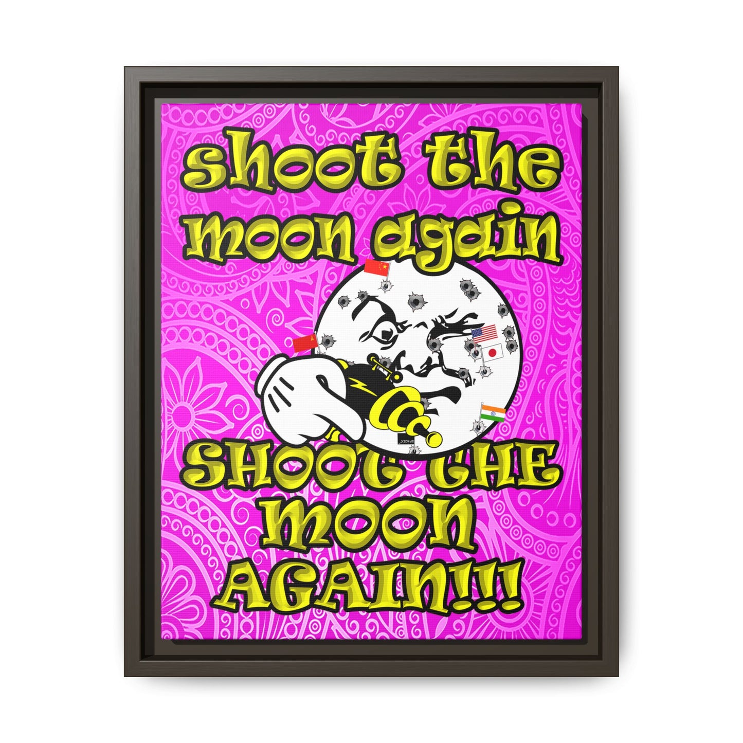 shoot the moon again - framed canvas art (pink swirl)