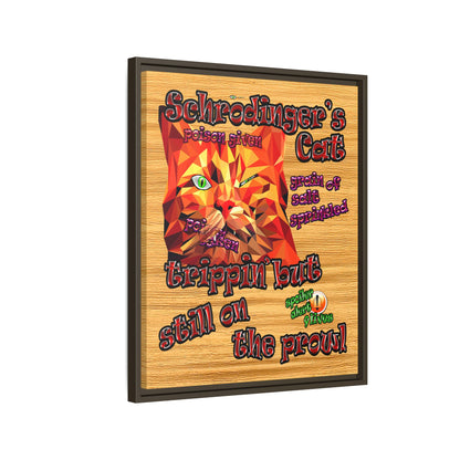 schrodinger's cat - framed canvas art (butterscotch wood finish)