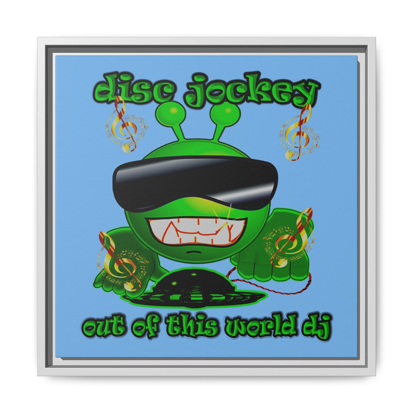 disc jockey - framed canvas art (light blue)