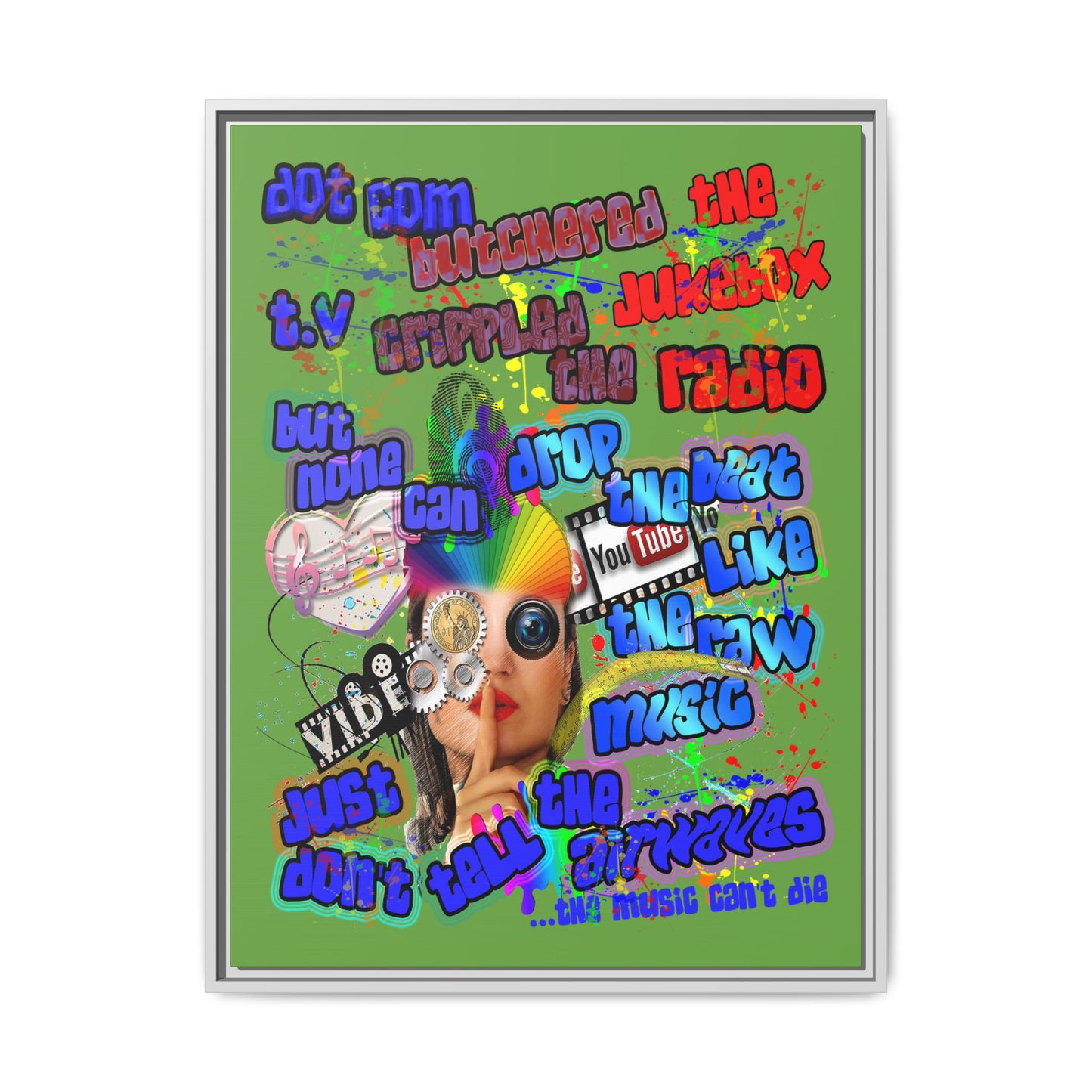 drop the beat - framed canvas art (green)