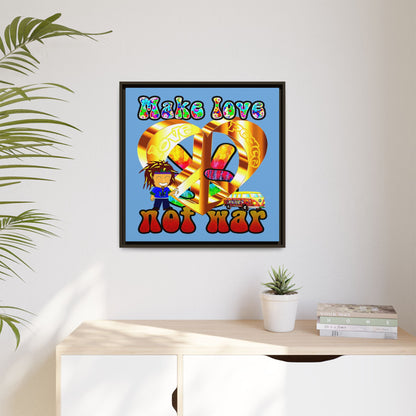 love peace - framed canvas art (light blue)