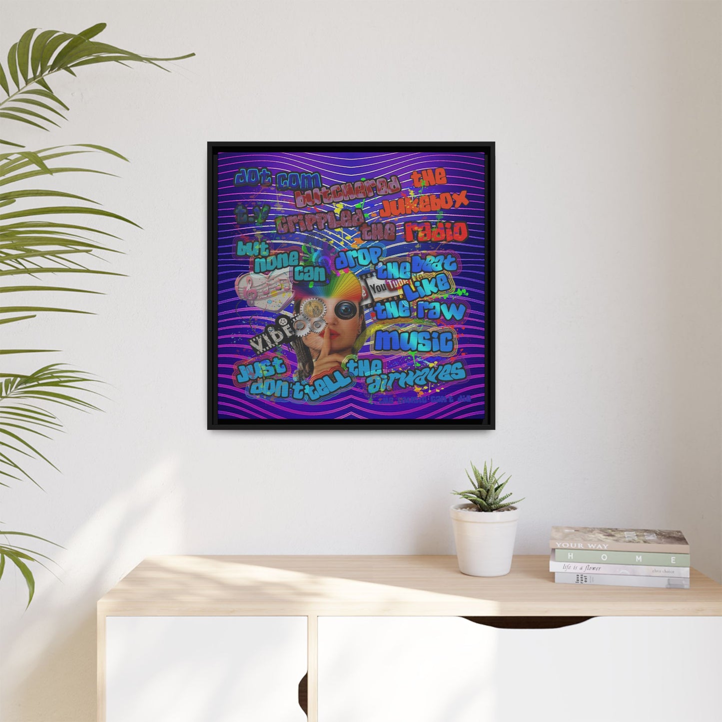drop the beat - framed canvas art (purple wave)