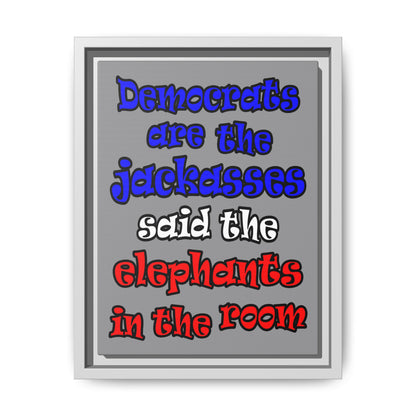 donkeys and elephants - framed canvas art (grey)