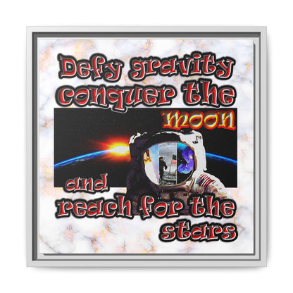 defy conquer reach - framed canvas art (white marble)