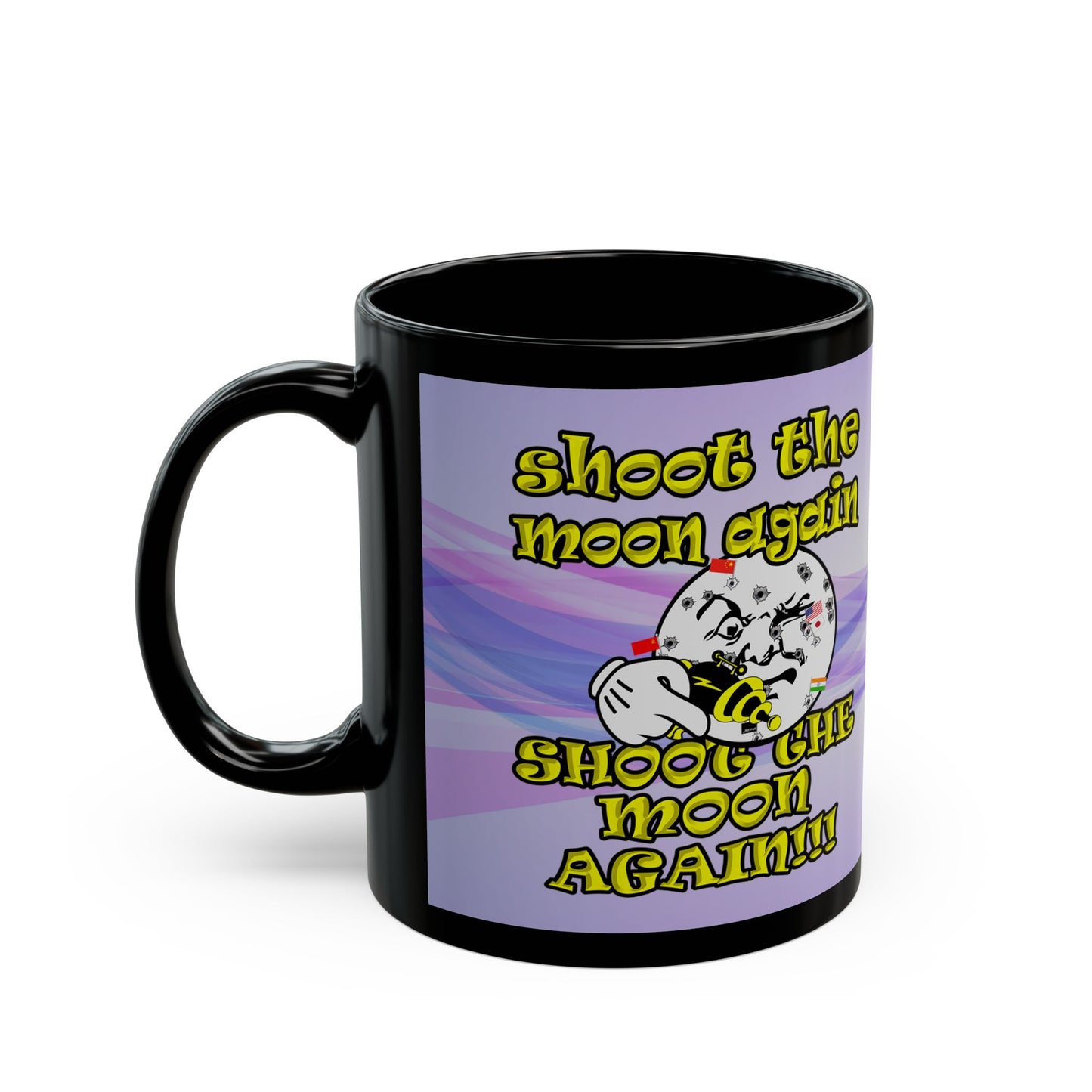 shoot the moon again - Black Mug (light blue-pink wave)