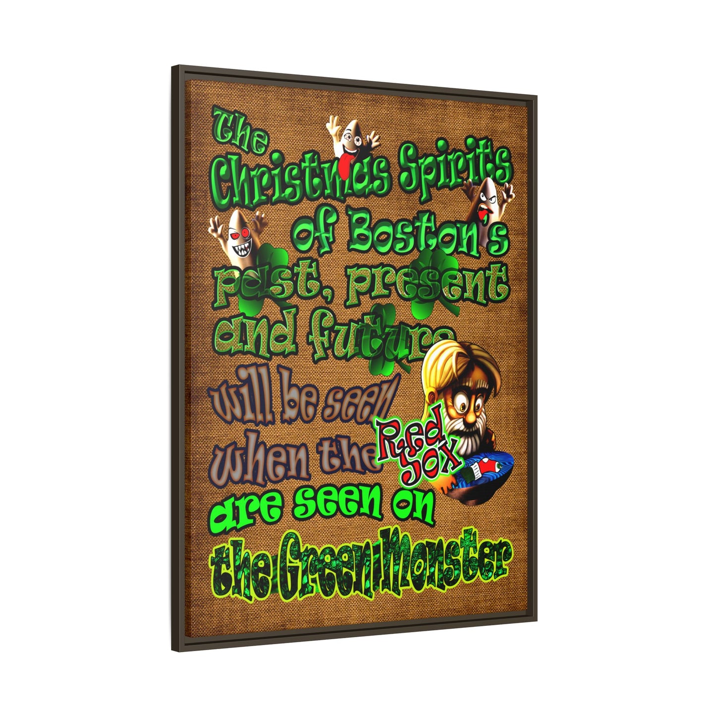 christmas spirits of boston - framed canvas art (brown papyrus)