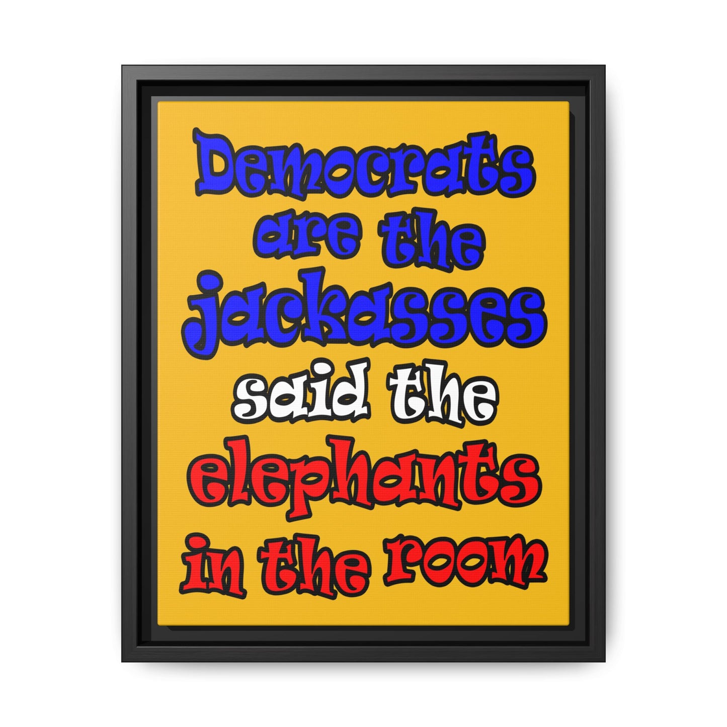 donkeys and elephants - framed canvas art (yellow)