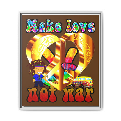 love peace - framed canvas art (brown)