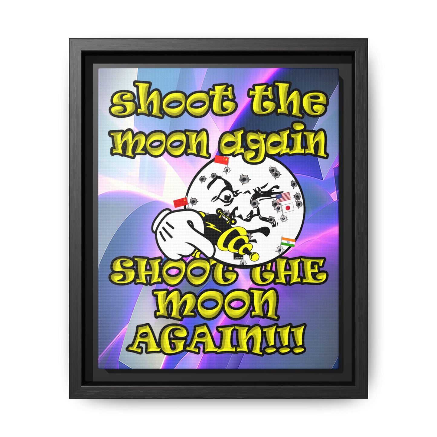 shoot the moon again - framed canvas art (grey-pink wave)