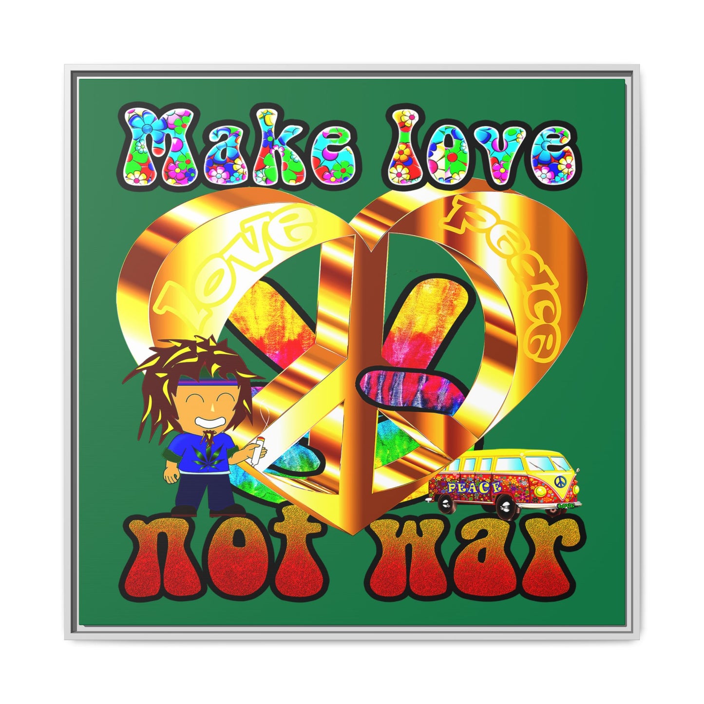 love peace - framed canvas art (dark green)