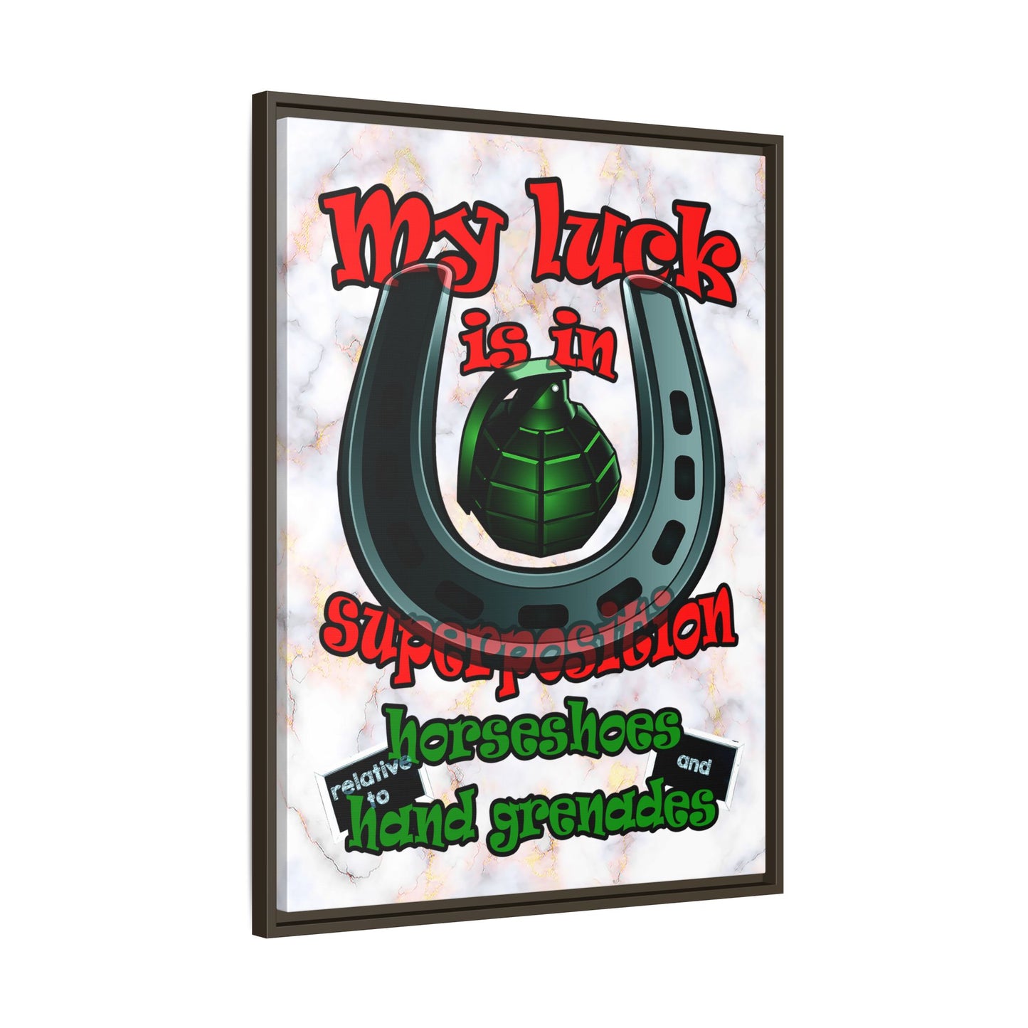 my luck - framed canvas art (white marble)