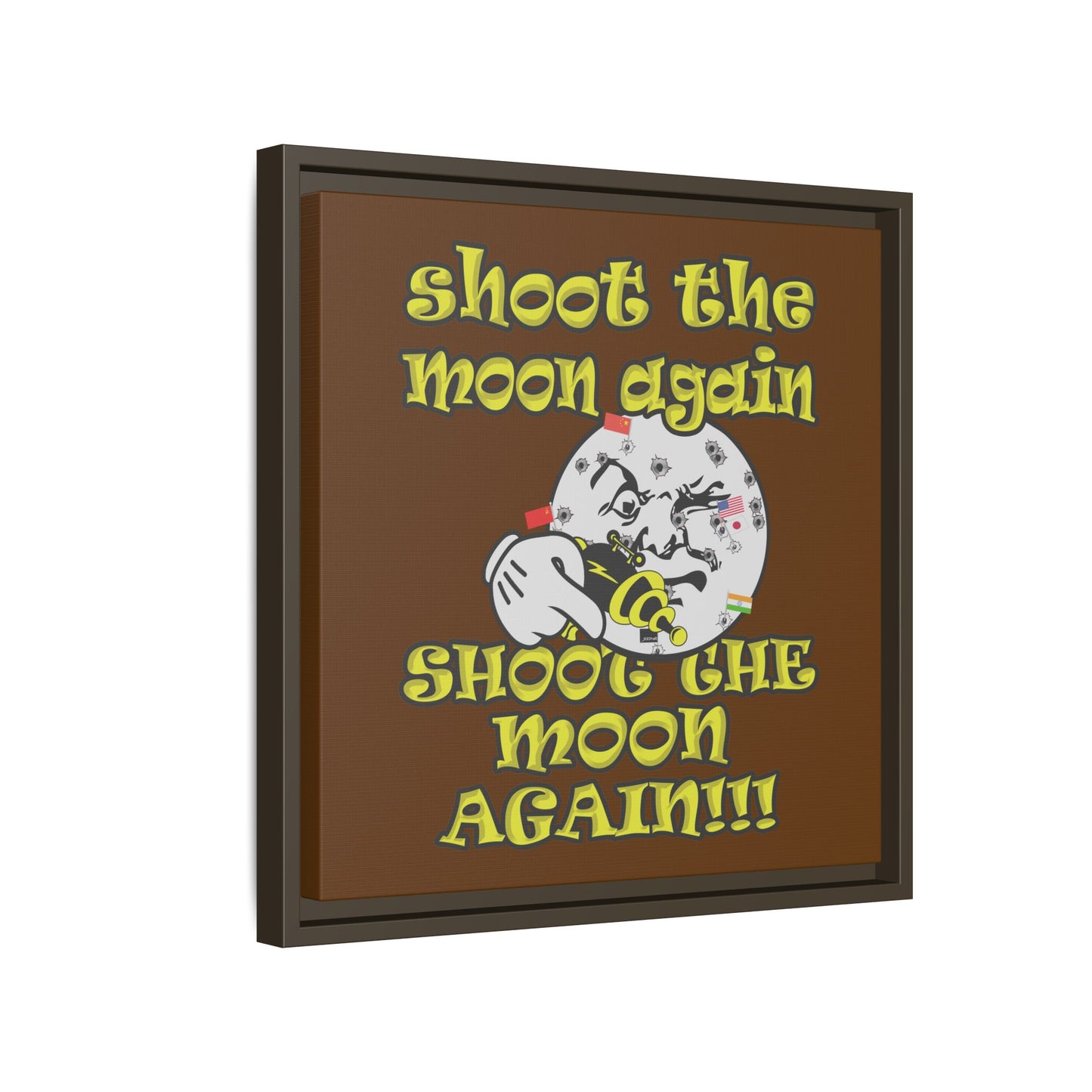 shoot the moon again - framed canvas art (brown)