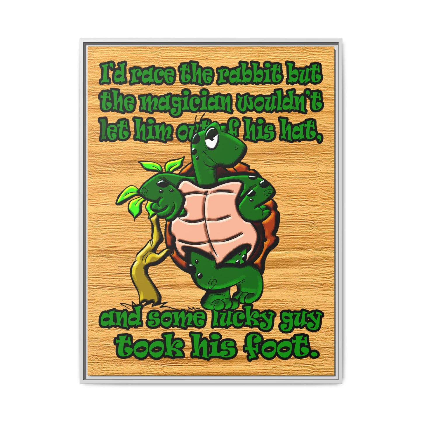 turtle race - framed canvas art (butterscotch wood finish)