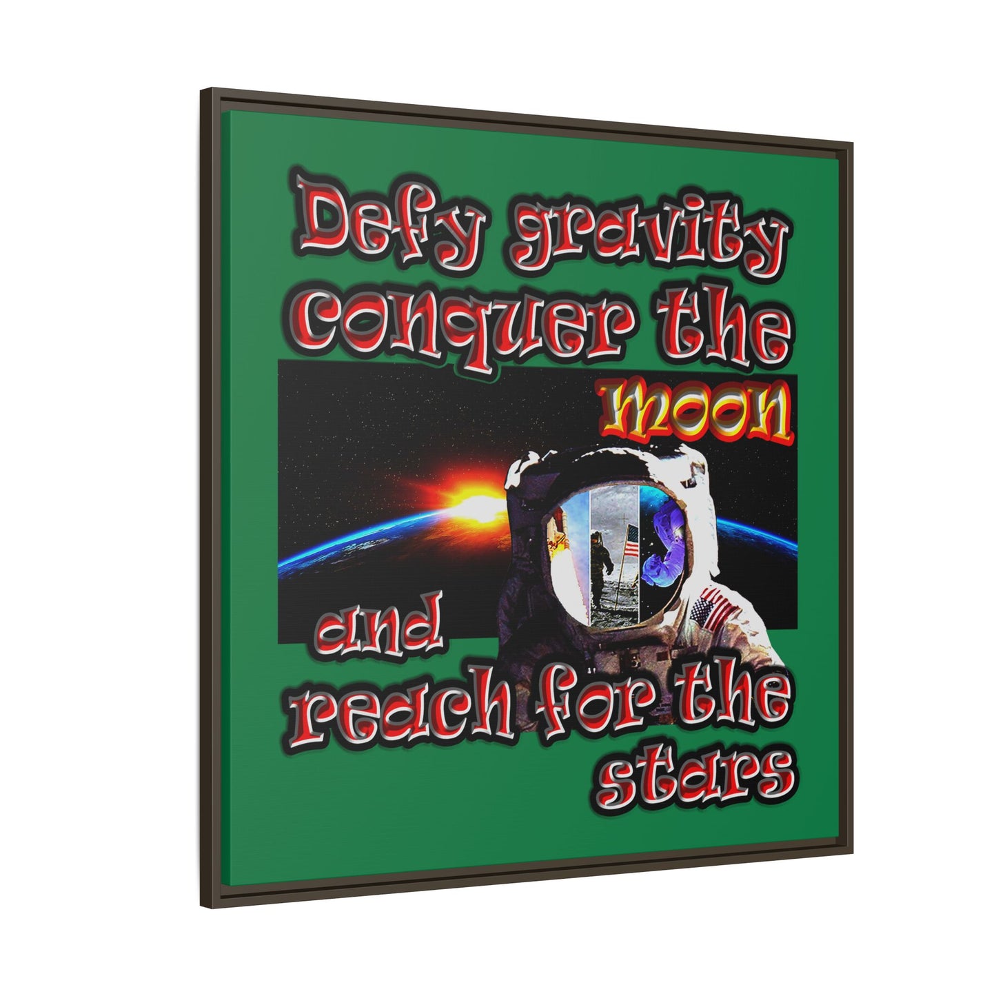 defy conquer reach - framed canvas art (dark green)